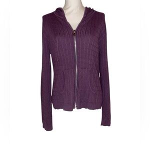 CARIBBEAN JOE Knit Lightweight Zippered Hoodie Dark Purple in Size Large